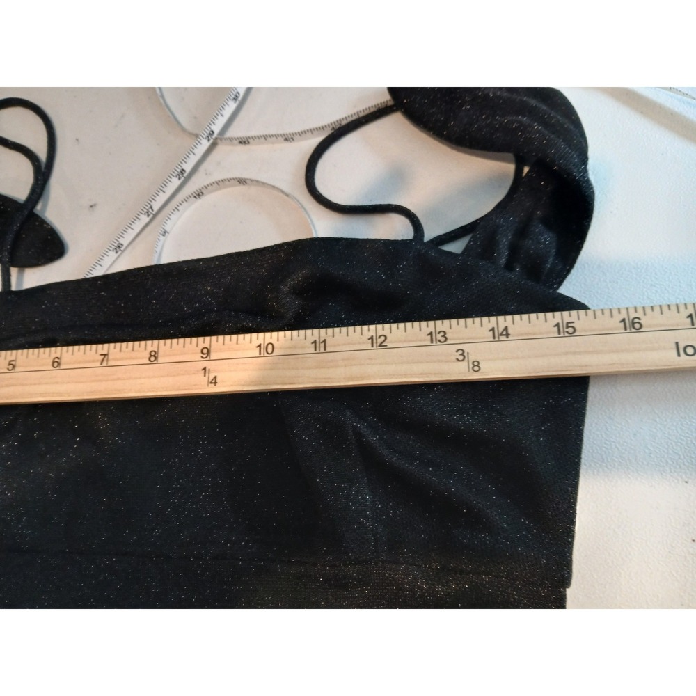 Vtg Arianna Black Sparkle Spaghetti Strap Midi Assymetric Empire Waist sz 10 Y2K - Picture 10 of 12